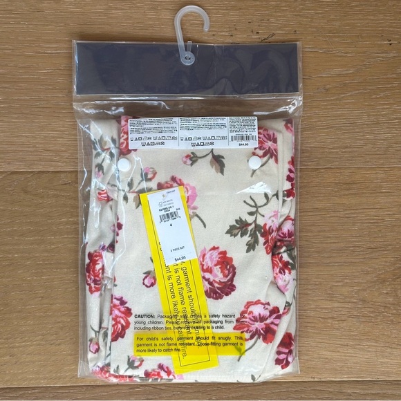 NWT GAP Kids Size 4 Pajama Set - Cream and Pink Floral - Picture 3 of 4